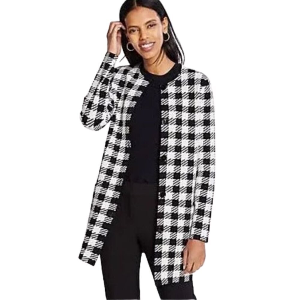 Ann Taylor Buffalo Plaid Button Up Cardigan Sweater Classic Preppy - XS
